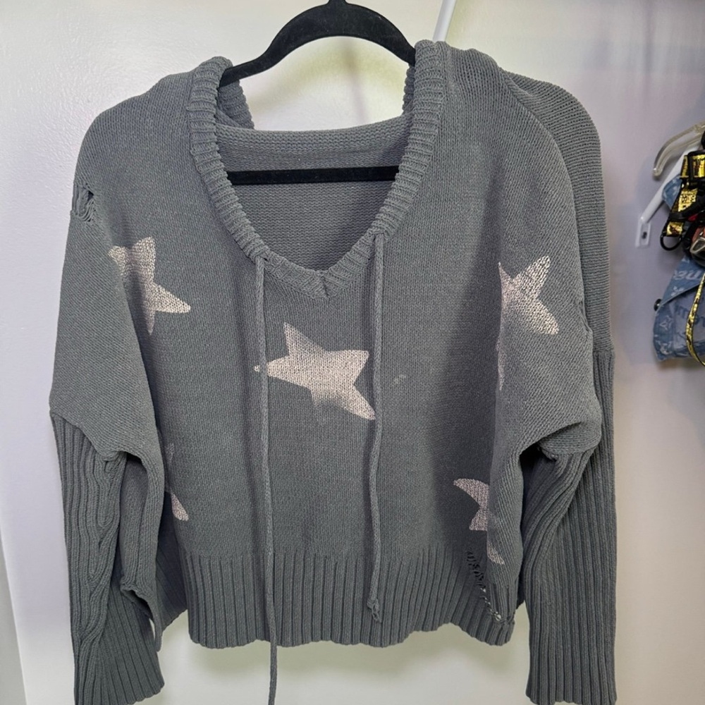 Gray Star Patterned Women's Sweater